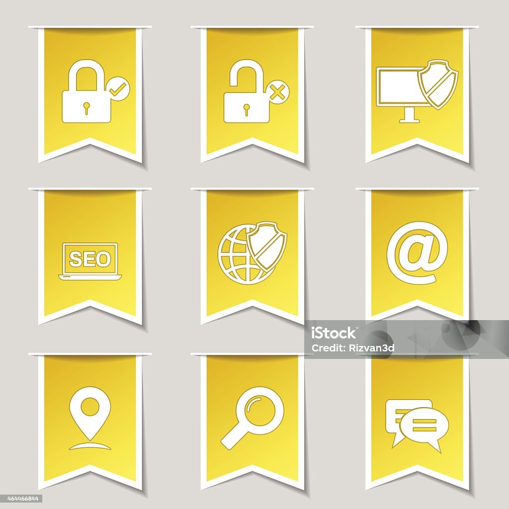 SEO Internet Sign Label Vector Yellow Icon Design Set 3 2015 stock vector