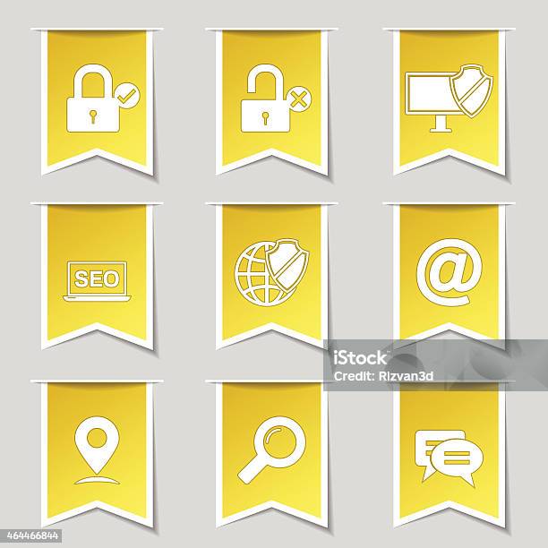 Seo Internet Sign Label Vector Yellow Icon Design Set 3 Stock Illustration - Download Image Now