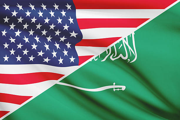istock Ruffled flags. USA vs Kingdom of Saudi Arabia. 464474318