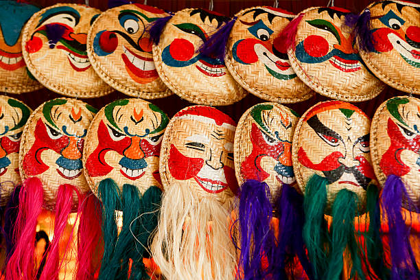 Mask of Hanoi Traditional painted Face masks in a Hanoi market, Vietnam. vietnam cuture stock pictures, royalty-free photos & images