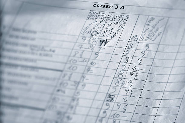 School report card - School report card School report card, handwritten with Italian words and notes. Shallow tilted focus report card stock pictures, royalty-free photos & images