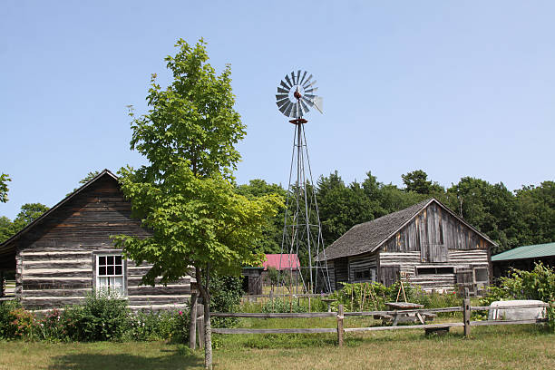 Pioneer homestead with cabin and windmill