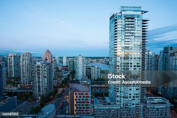 Downtown Vancouver At Dusk Stock Photo - Download Image Now - 2015, Aerial View, Apartment