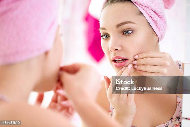 Young Teenage Girl With Pimple Stock Photo - Download Image Now - Pimple, Human Face, 2015