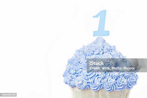 First Birthday Giant Blue Cup Cake Stock Photo - Download Image Now - 2015, Anniversary, Baked
