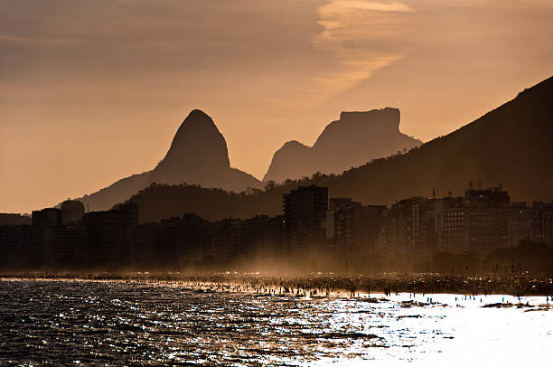istock Sunset Behind Mountains in Copacabana Beach 464487124