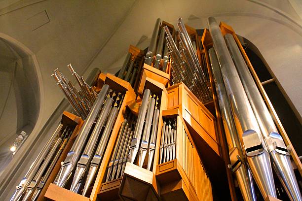 Pipe organ in Hallgrímskirkja Church stock photo
