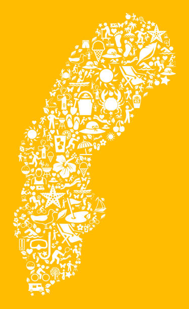 bildbanksillustrationer, clip art samt tecknat material och ikoner med sweden map on yellow summer pattern background - sommar sverige
