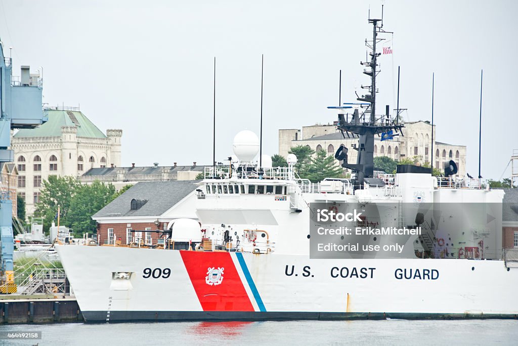 Ship ready for service at Portsmouth Naval Shipyard Portsmouth, NH, USA - August 2, 2014: USCG ship 909 is docked at the Portsmouth Naval Shipyard on this Saturday afternoon in mid-summer. 2015 Stock Photo