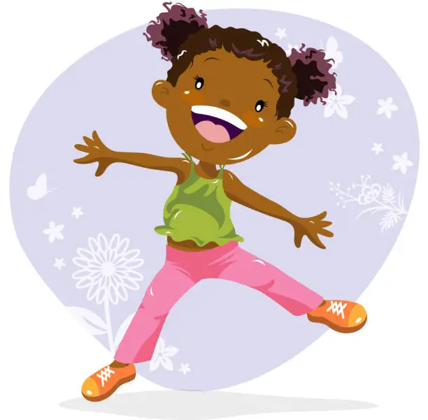 Vector illustration of Little Girl Dancing in Spring