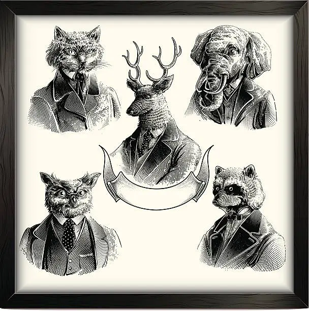 Vector illustration of Hipster animals set