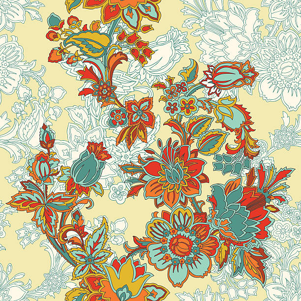 Seamless pattern with ornament  flowers tulips and magnolia vector art illustration
