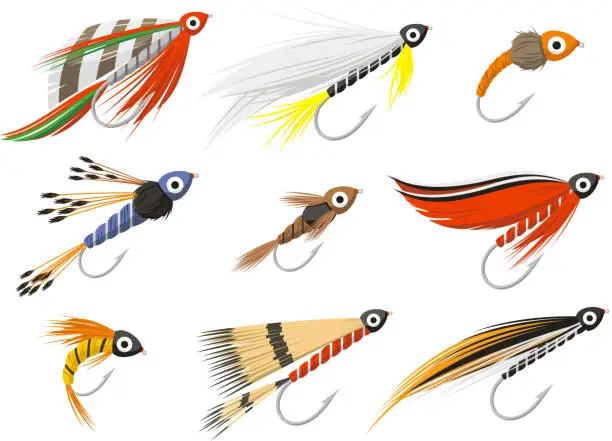Vector illustration of Flyfishing Fly fishing equipment