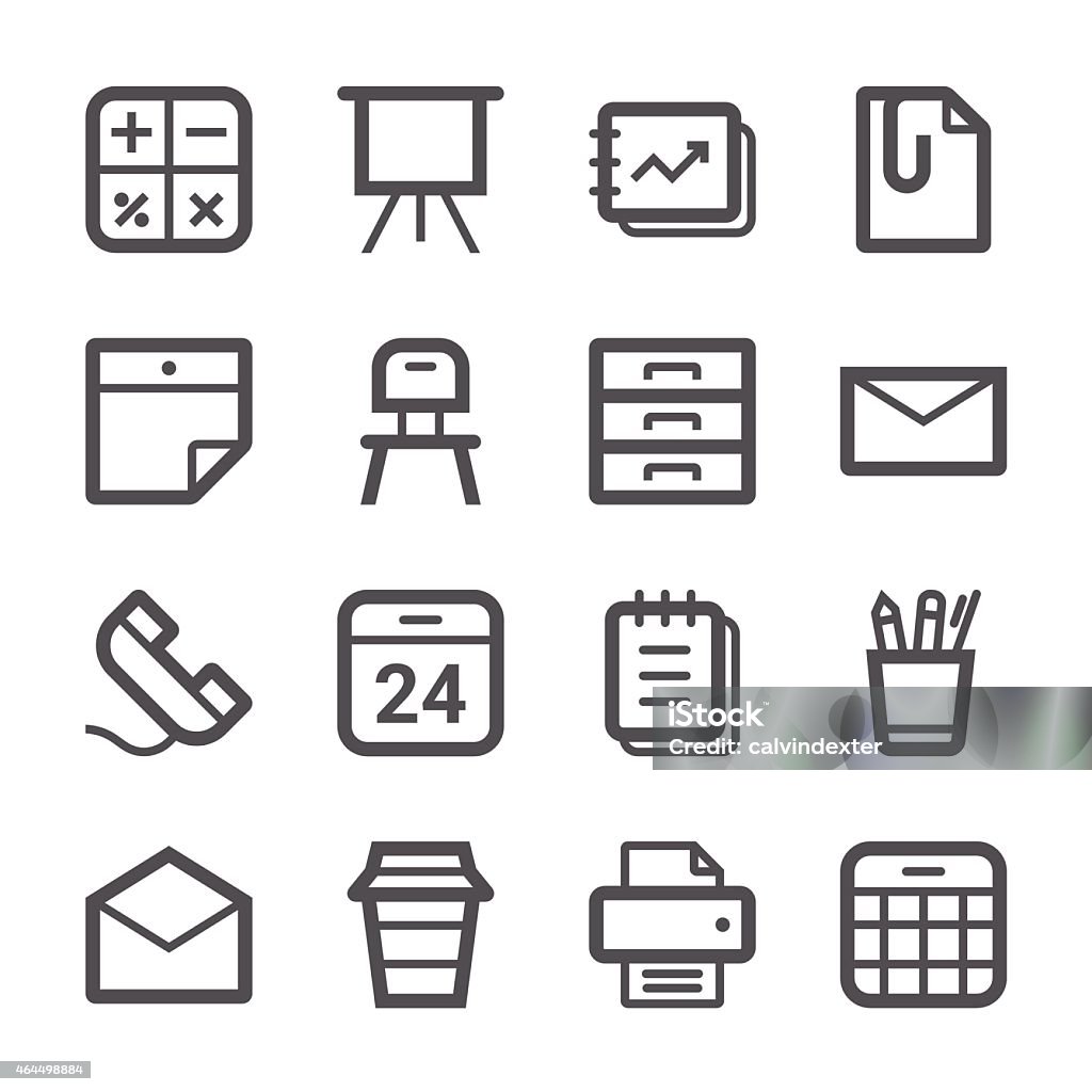 Office Icons set 1 | Stroke Series Professional set of 16 black and white pixel perfect icons ready to be used in websites, apps and all kinds of design projects. EPS 10 file. Drawer stock vector