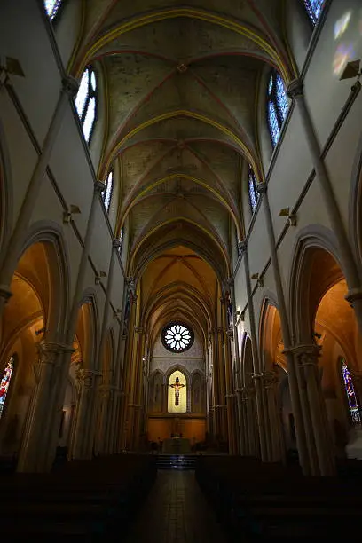 Wide angle image of a Cathedral interior.