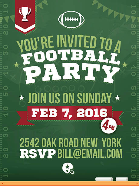 Football Party Horizontal Poster Football party invitation horizontal banner with space for your content. EPS 10 file. Transparency effects used on highlight elements. pics for football graphics stock illustrations