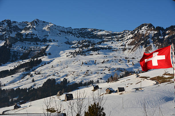istock Alps mountain landscape , Switzerland with swiss flag 464509346