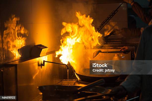 Fire In The Kitchen Stock Photo - Download Image Now - Commercial Kitchen, Fire - Natural Phenomenon, Burnt