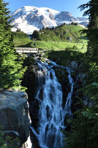 Myrtle Falls in Paradise area, Mt Rainier national Park, Washington State, USA.