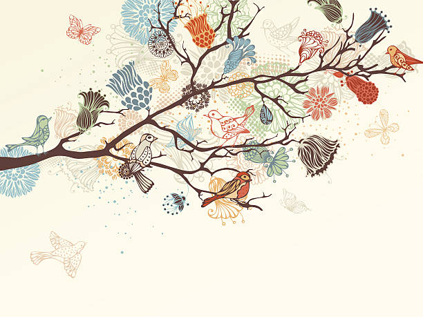 플로럴 배경기술 - branch flower floral pattern leaf stock illustrations