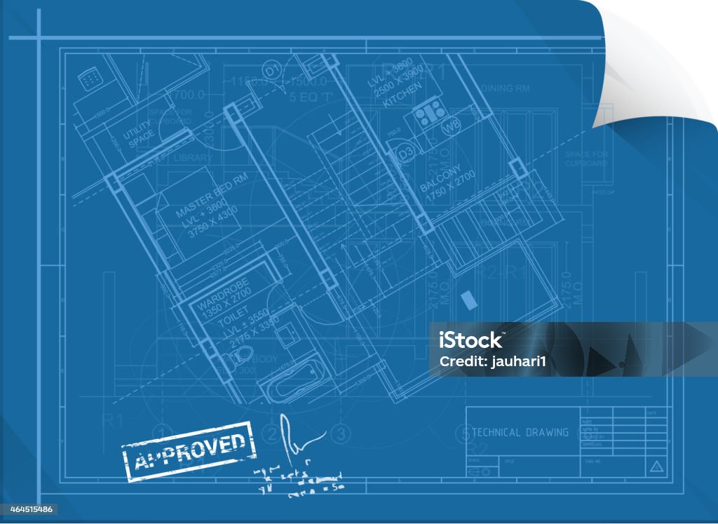 Architectural Construction Sheet with Approval Seal This illustration is AI10 EPS contains a transparency blend and partial blur effect, which makes up the reflective/highlight shape for the icon. Construction Industry stock vector