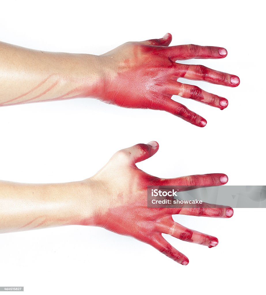 Mano di sangue su sfondo bianco - Foto stock royalty-free di Colore descrittivo