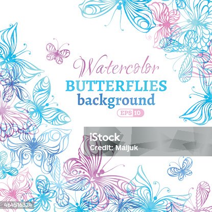istock Watercolor colourful butterflies background. 464516324