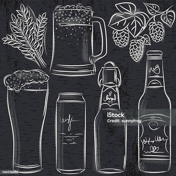 Set Of Beer Bottle On Blackboard Vector Stock Illustration - Download Image Now - Beer - Alcohol, Chalkboard - Visual Aid, 2015