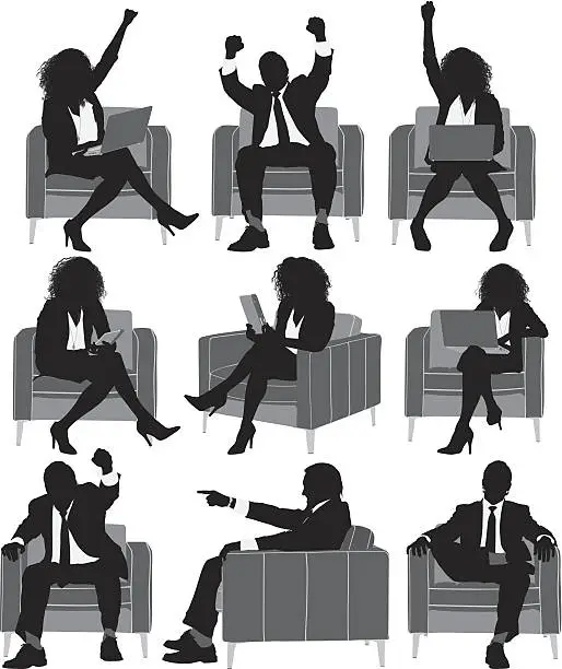 Vector illustration of Multiple silhouettes of business executives sitting