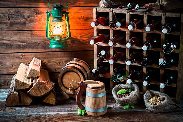 istock Homemade beer storeroom in the cellar 464517670