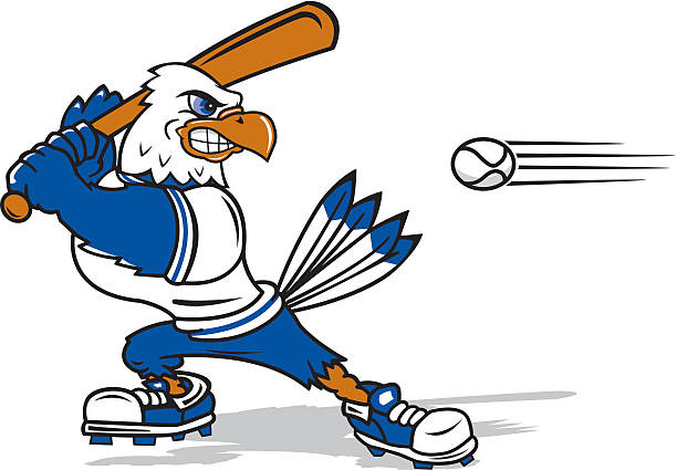 Eagle About to Bat the Ball An eagle batting a baseball. baseball hitter stock illustrations