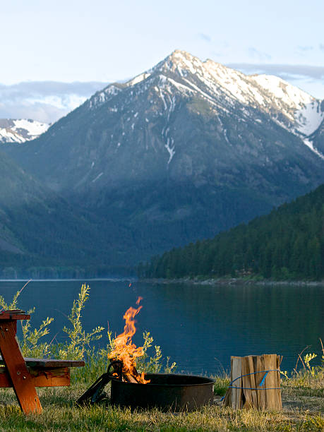 istock Wallowa Lake Oregon Fire Ring with wood Water Mountains Evening 464518923