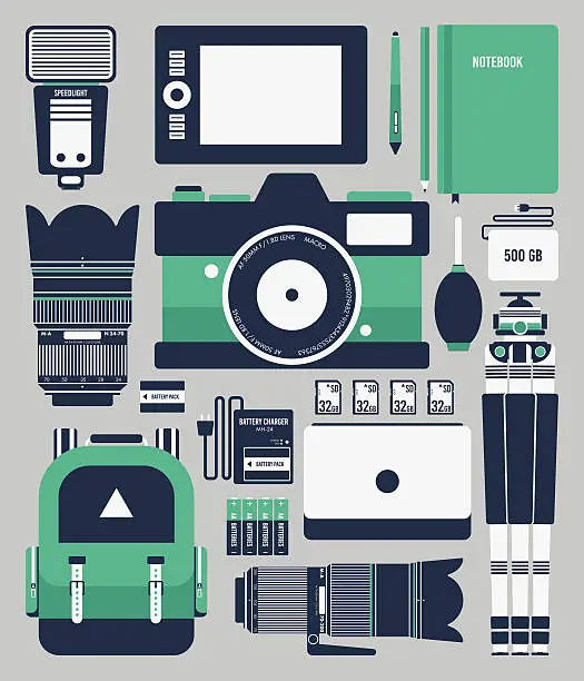 Vector illustration of Flat Photographer Equipments