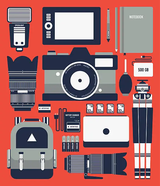 Vector illustration of Flat Photographer Equipments