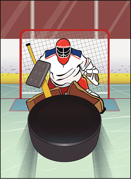 ilustraciones, imágenes clip art, dibujos animados e iconos de stock de portero de hockey  - slap shot