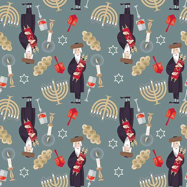 jewish 트레디션. 원활한 배경 패턴 - judaism jewish ethnicity hasidism rabbi stock illustrations