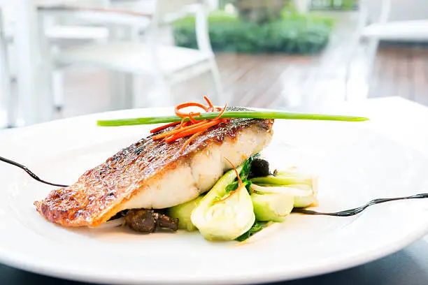 grilled barramundi steak with sweet sauce