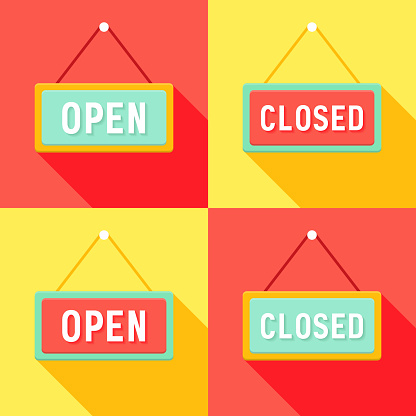 Illustration of Yellow Red Cyan Open and Closed Signs Set