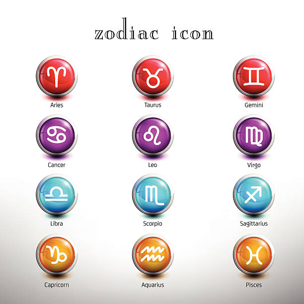 Zodiac Icon. Glossy Button Icon Set. Vector Illustration vector art illustration