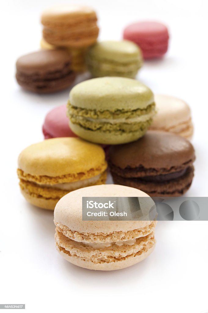 Colorful French Macarons Colorful French Macarons on the white background Baked Pastry Item Stock Photo