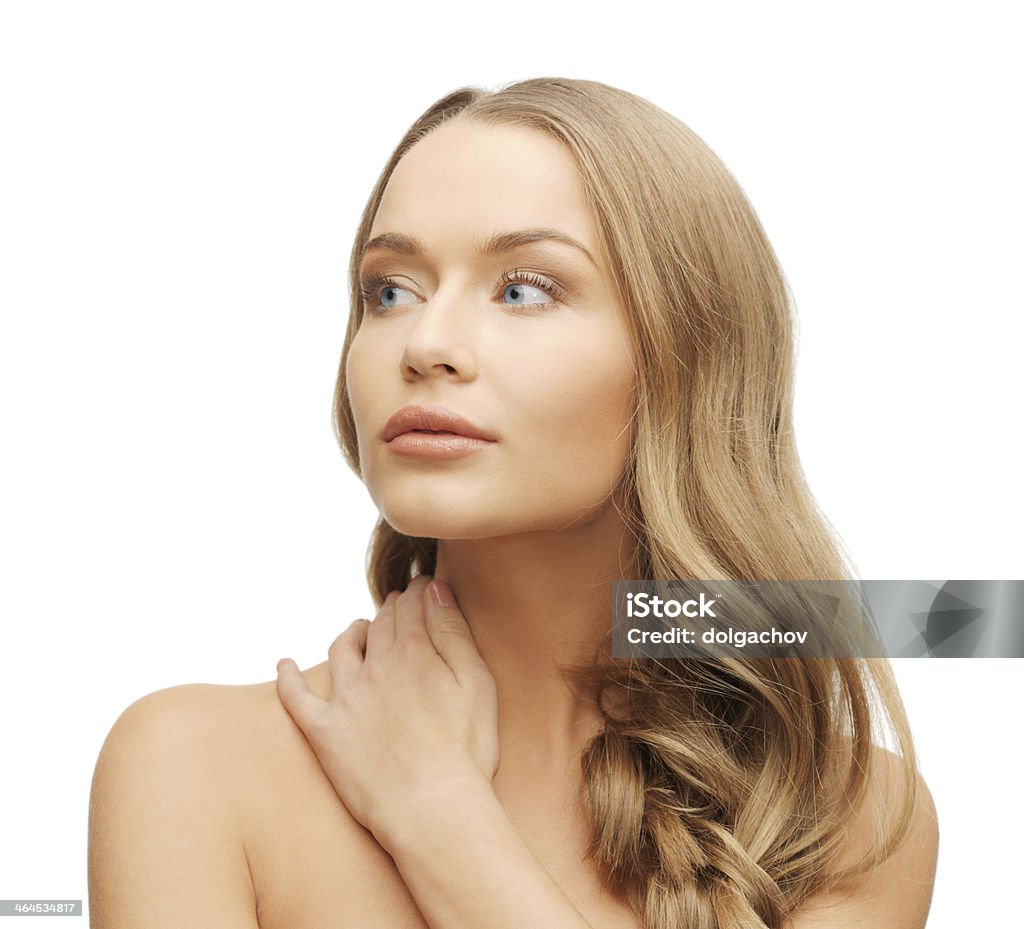beautiful woman with long hair face and hands of beautiful woman with long hair Girls Stock Photo