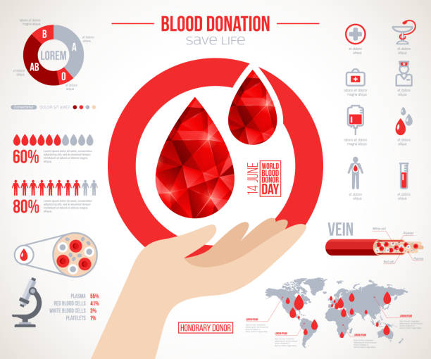Donor infographics. Icons set about blood donation Donor infographics. Icons set about blood donation lifesaving and hospital assistance. Vector illustration. World blood donor day 14 June. Blood drop creative illustration. Medical Design elements. emergency first response stock illustrations