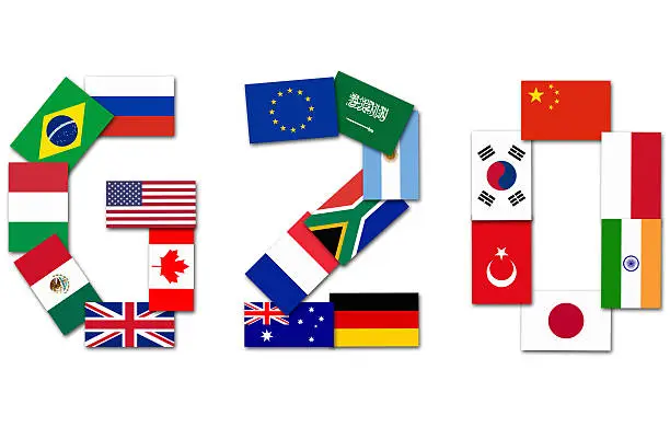 flags of the worlds leading 20 economies. design made by the artist, unique.