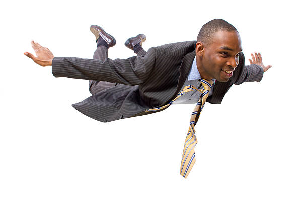 istock Flying Businessman in Flight or Falling on a White Background 464540693