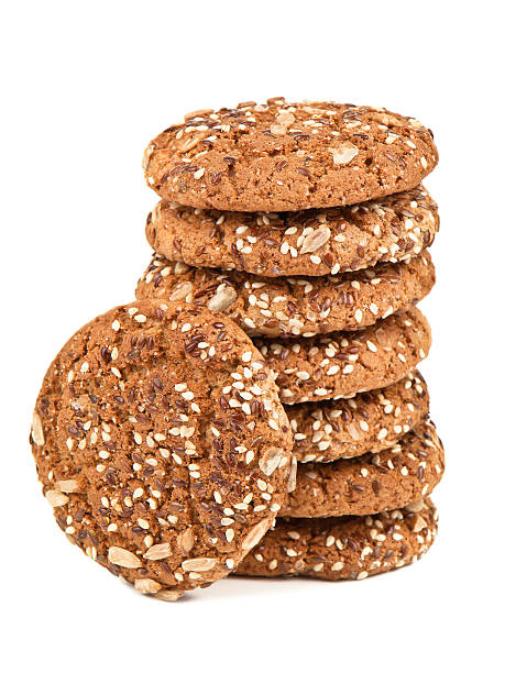 pila di biscotti di farina d'avena - oat oatmeal isolated stack foto e immagini stock