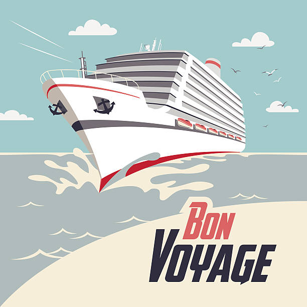 Cruise ship Bon Voyage illustration Cruise ship illustration with Bon Voyage headline anchor free pic stock illustrations