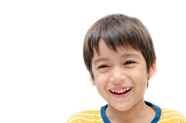 istock Little boy portrait close up face on white background 464553818