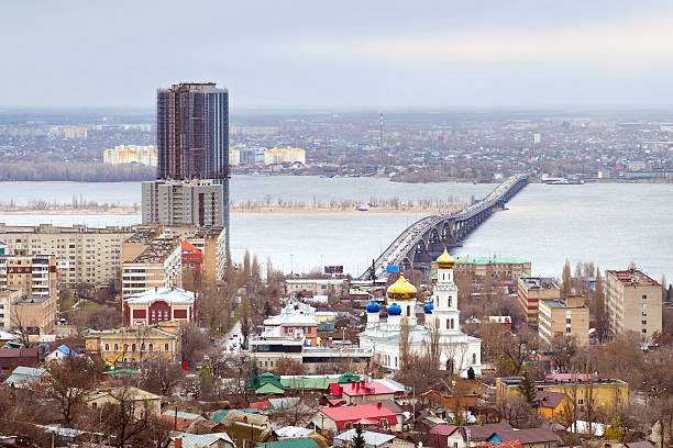 Saratov. Russia. Road bridge over river Volga Road bridge over river Volga, which connects city Saratov and Engels friedrich engels stock pictures, royalty-free photos & images