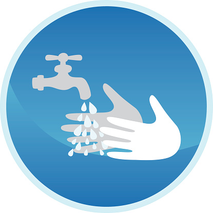 Vector sign about handwashing: handwashing under the tap water in blue circle