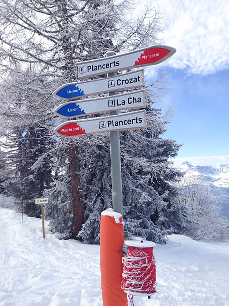 istock Signpost giving directions to different ski slopes 464556596